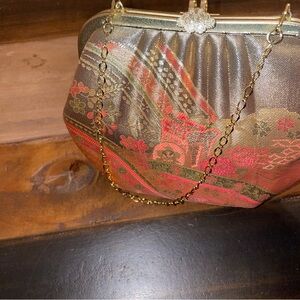 Vintage Japanese Kimono Silk 'Golden Home in The Country' Chain Wallet